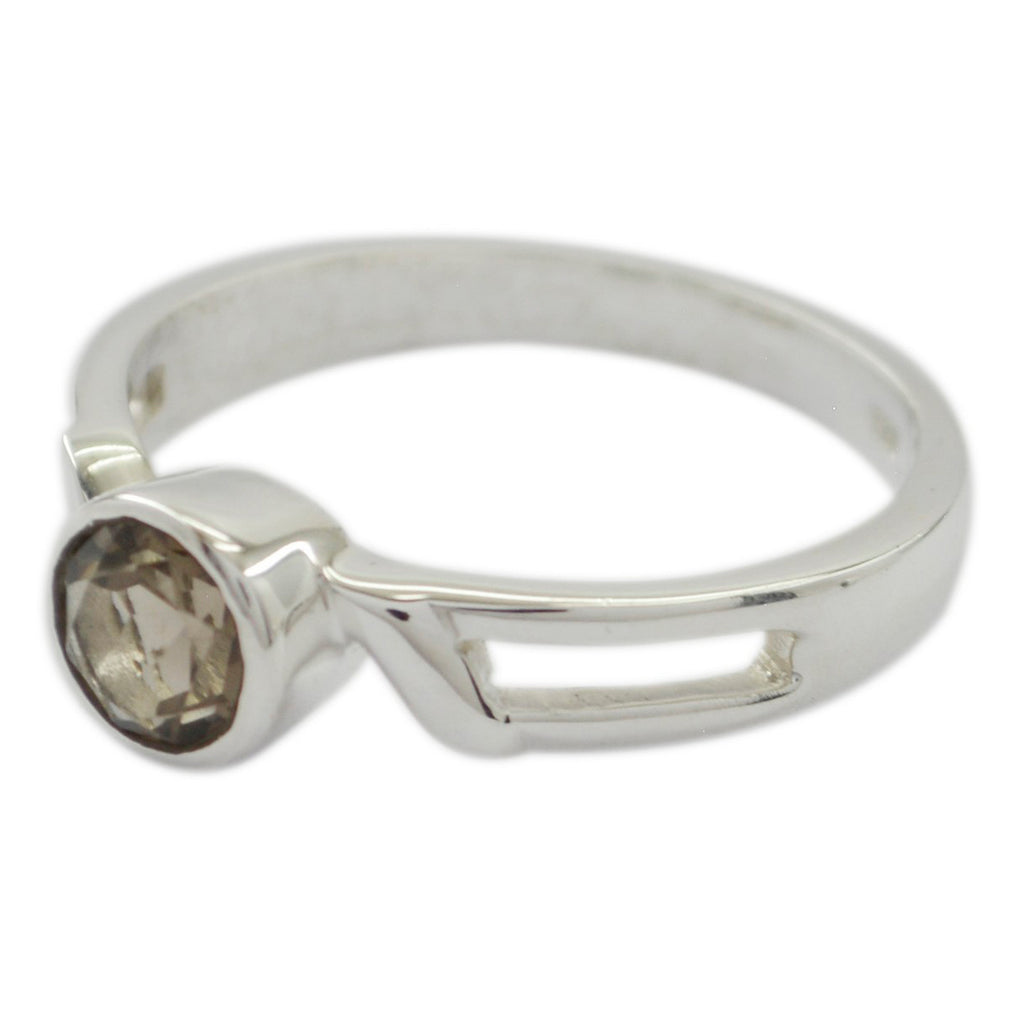 smoky quartz Solitaire Japanese Silver Brown Gemstone Whisper thin Glamorous Ring Jewellery