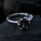 smoky quartz Solitaire French Sterling Silver Brown Gemstone Slim Feminine Ring Jewellery