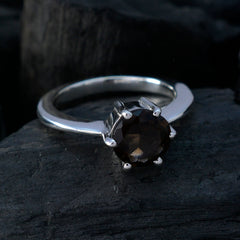 smoky quartz Solitaire French Sterling Silver Brown Gemstone Slim Feminine Ring Jewellery