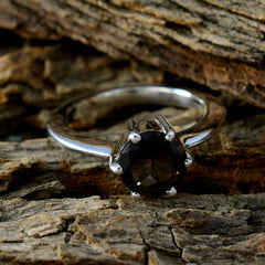 smoky quartz Solitaire French Sterling Silver Brown Gemstone Slim Feminine Ring Jewellery