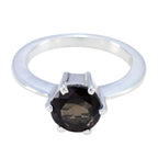 smoky quartz Solitaire French Sterling Silver Brown Gemstone Slim Feminine Ring Jewellery
