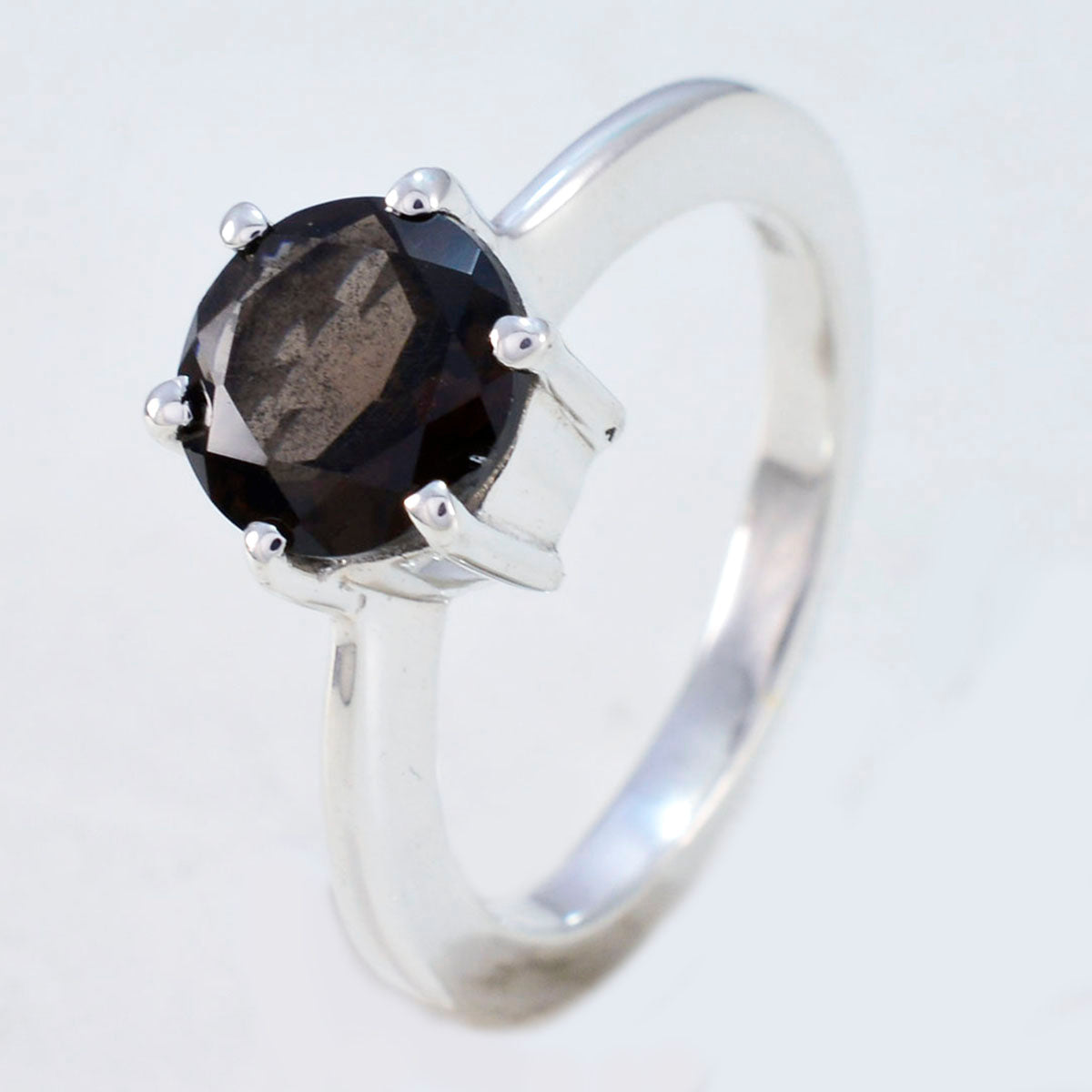 smoky quartz Solitaire French Sterling Silver Brown Gemstone Slim Feminine Ring Jewellery