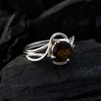 smoky quartz Solitaire Korean 925 Sterling Silver Brown Gems Delicate Modern Ring Jewellery