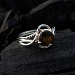 smoky quartz Solitaire Korean 925 Sterling Silver Brown Gems Delicate Modern Ring Jewellery