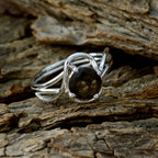 smoky quartz Solitaire Korean 925 Sterling Silver Brown Gems Delicate Modern Ring Jewellery