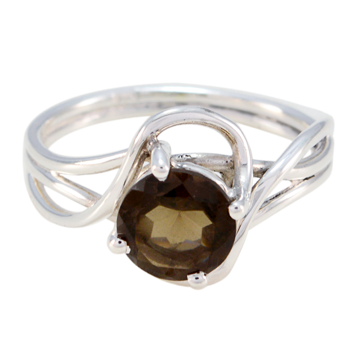 smoky quartz Solitaire Korean 925 Sterling Silver Brown Gems Delicate Modern Ring Jewellery メイン画像