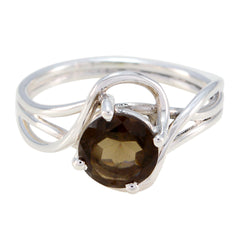 smoky quartz Solitaire Korean 925 Sterling Silver Brown Gems Delicate Modern Ring Jewellery