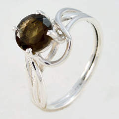 smoky quartz Solitaire Korean 925 Sterling Silver Brown Gems Delicate Modern Ring Jewellery