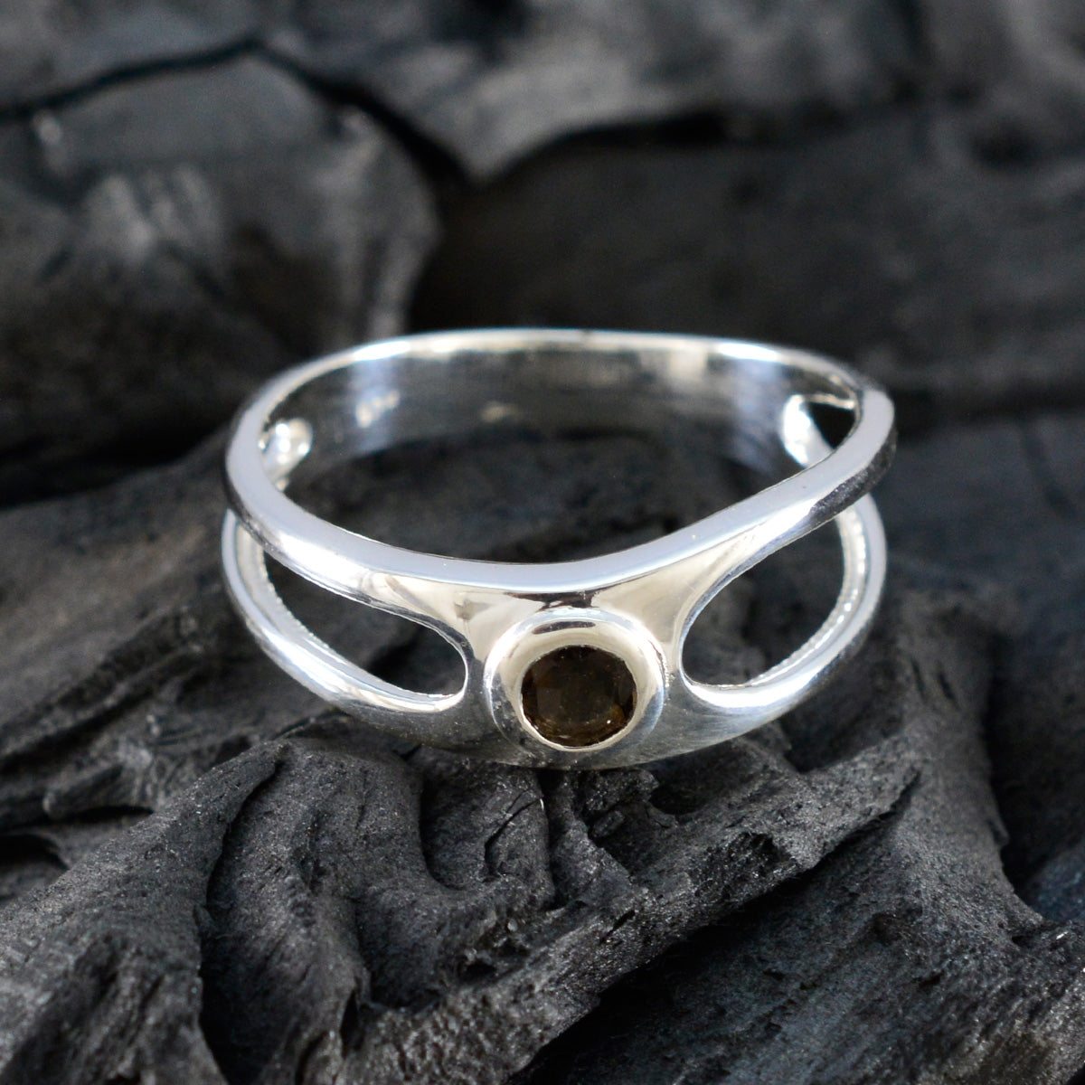 smoky quartz Solitaire American Sterling Silver Brown Gems Dainty Romantic Ring Jewellery