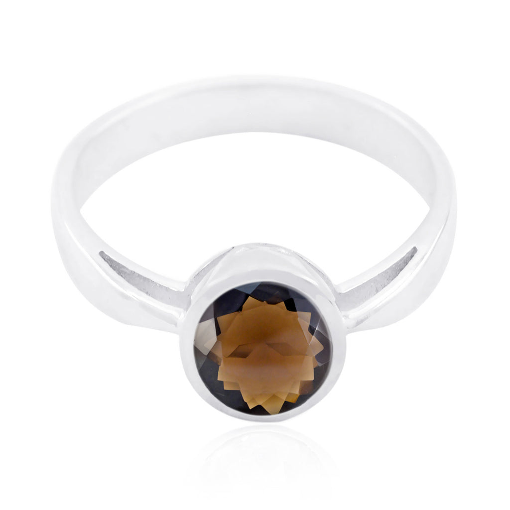 smoky quartz Solitaire American 925 Sterling Silver Brown Gemstone Whisper thin Sophisticated Ring Jewellery