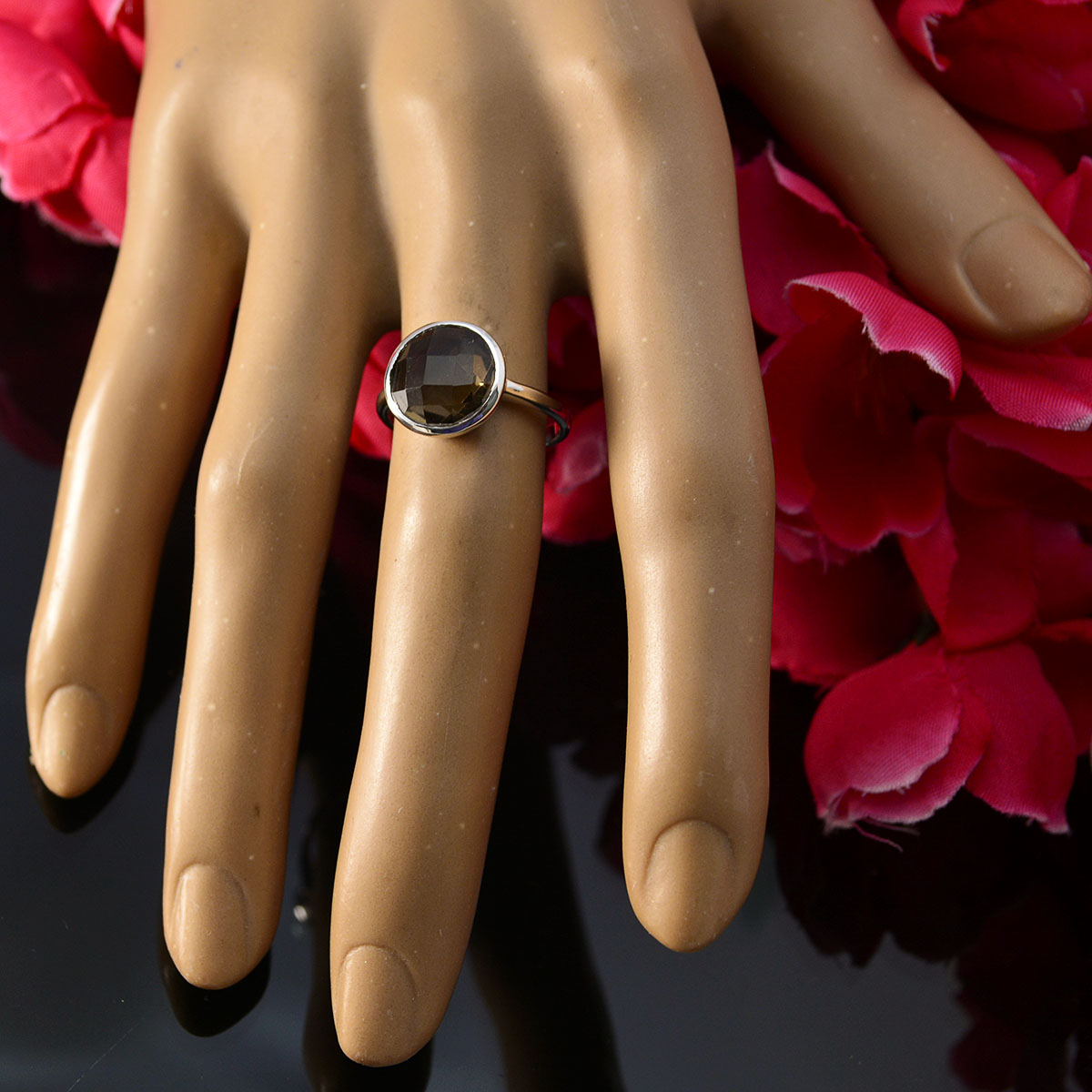 smoky quartz Solitaire German 92.5 Silver Brown Gems Tiny Sophisticated Ring Jewellery