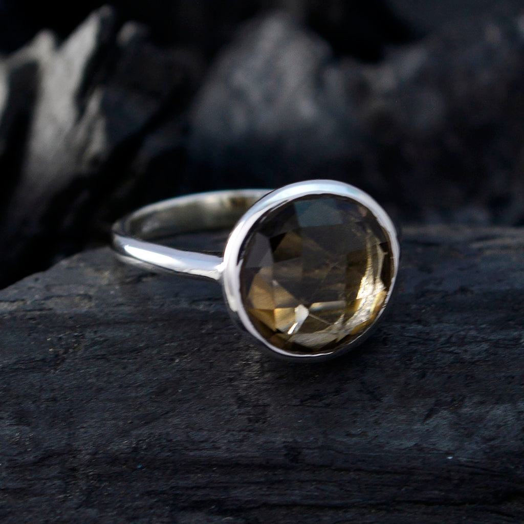 smoky quartz Solitaire German 92.5 Silver Brown Gems Tiny Sophisticated Ring Jewellery