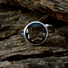 smoky quartz Solitaire German 92.5 Silver Brown Gems Tiny Sophisticated Ring Jewellery