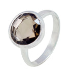 smoky quartz Solitaire German 92.5 Silver Brown Gems Tiny Sophisticated Ring Jewellery