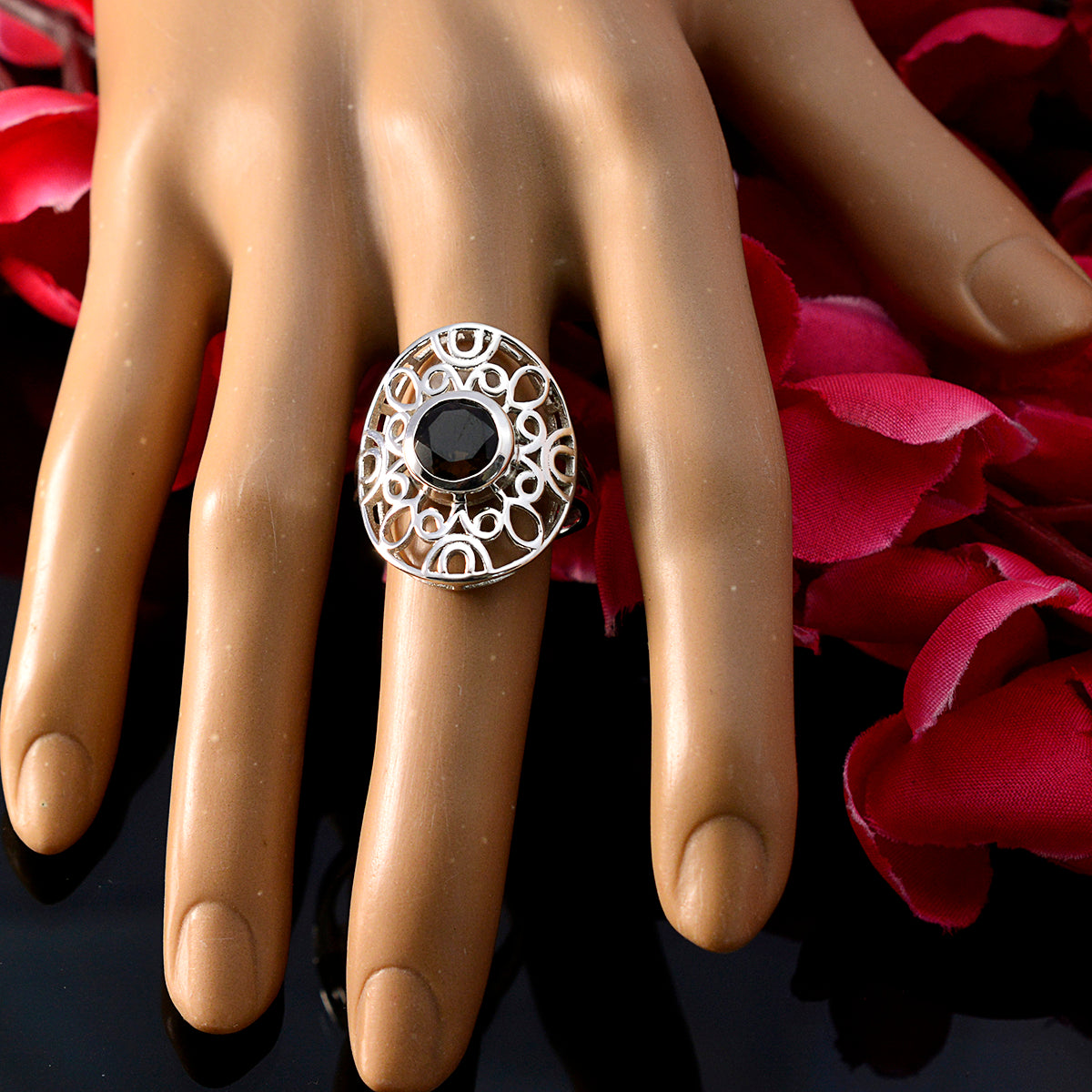 smoky quartz Solitaire Australian 92.5 Silver Brown Gemstones Classic Filigree Ring Jewelry