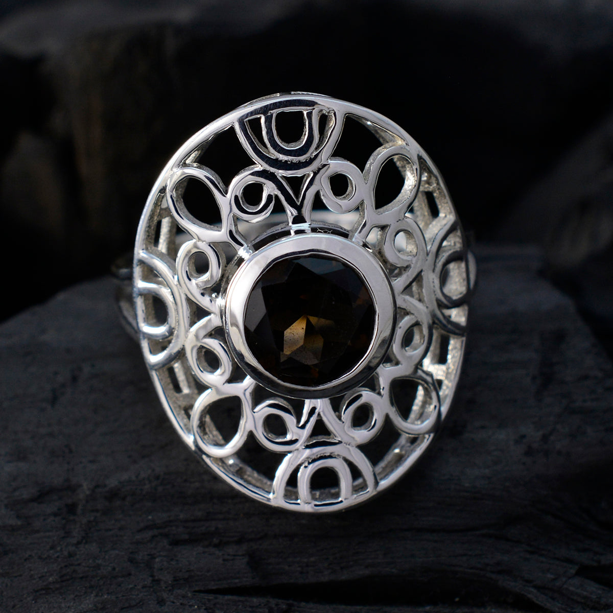 Rauchquarz Solitär Australischer 92,5 Silber Braune Edelsteine Klassischer Filigraner Ring Schmuck