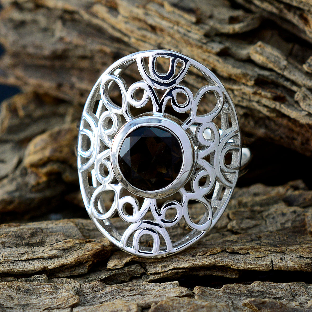 Rauchquarz Solitär Australischer 92,5 Silber Braune Edelsteine Klassischer Filigraner Ring Schmuck