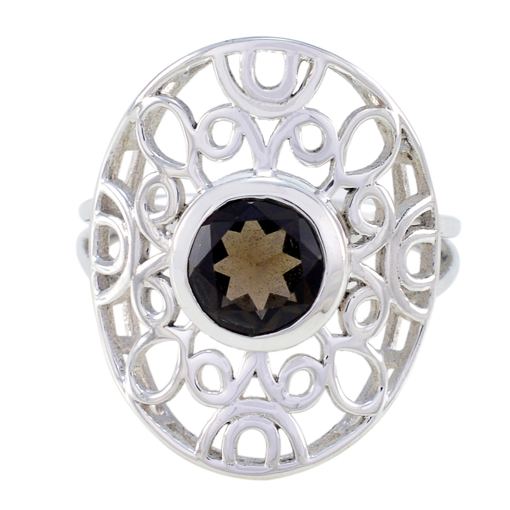 smoky quartz Solitaire Australian 92.5 Silver Brown Gemstones Classic Filigree Ring Jewelry