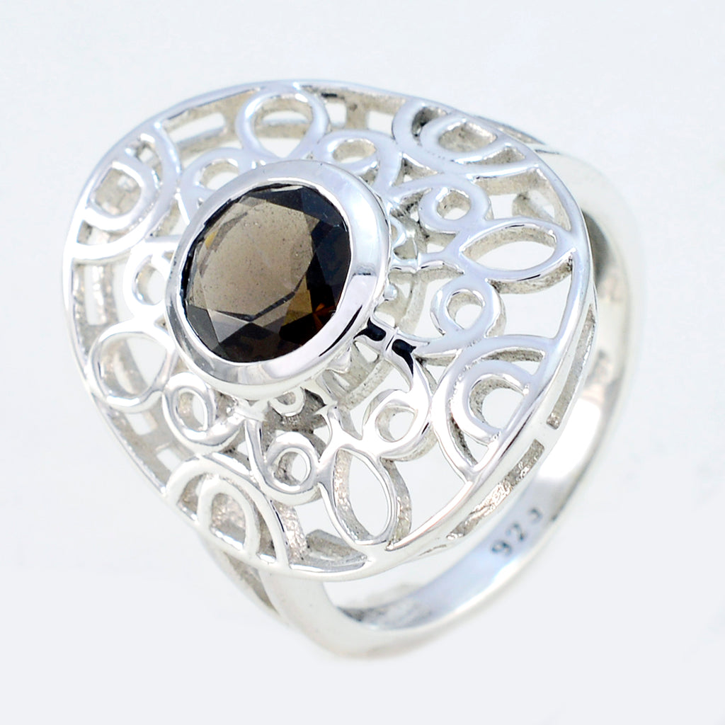smoky quartz Solitaire Australian 92.5 Silver Brown Gemstones Classic Filigree Ring Jewelry