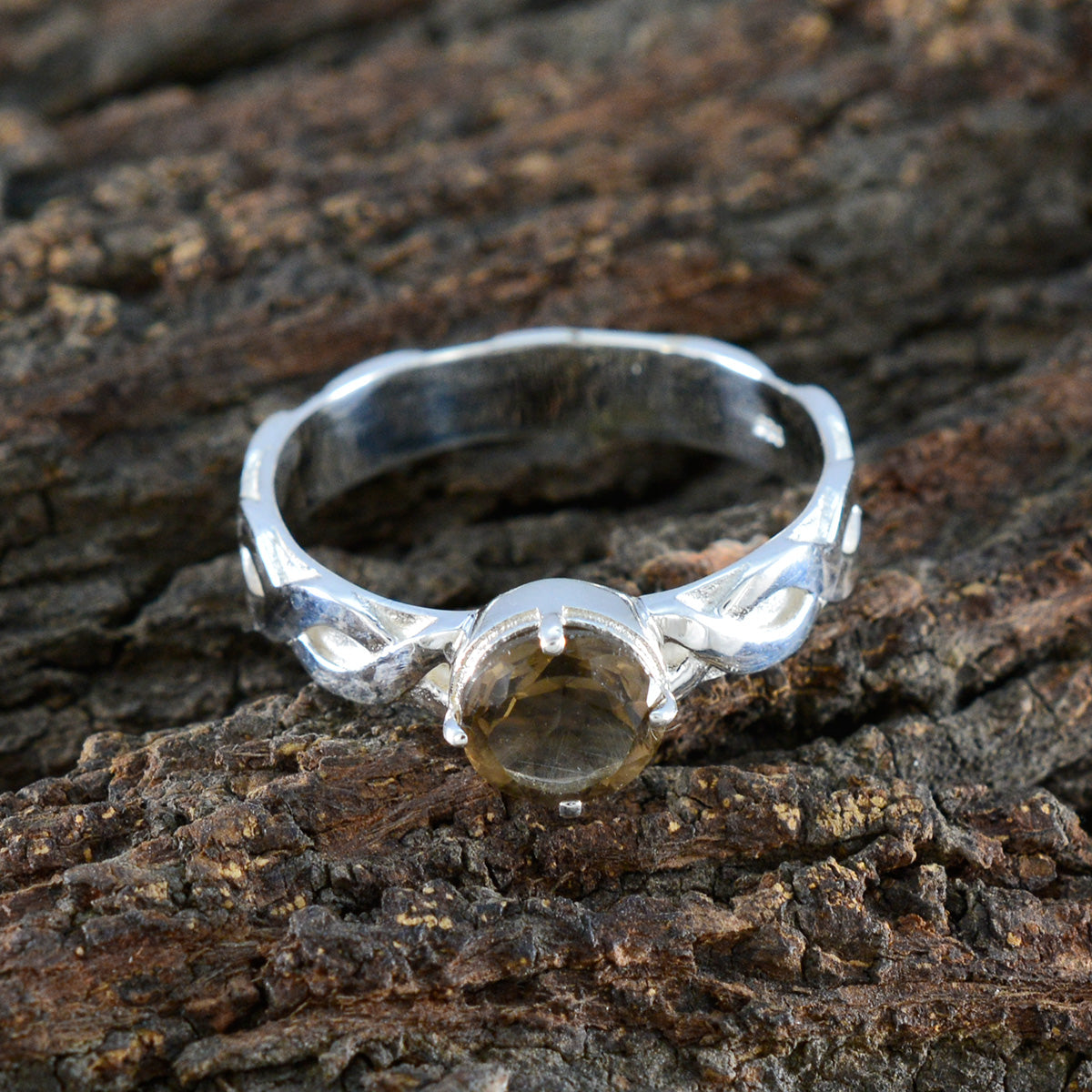 Smoky Quartz Solitaire German 92.5 Silver Brown Gemstone Featherlight Romantic Ring Jewellery