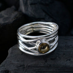 Smoky Quartz Solitaire Italian 925 Sterling Silver Brown Gems Eye catching Rope Wire Band Jewellery