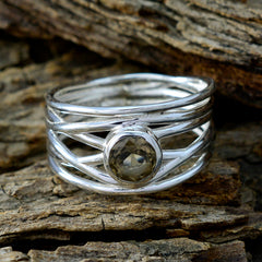 Smoky Quartz Solitaire Italian 925 Sterling Silver Brown Gems Eye catching Rope Wire Band Jewellery