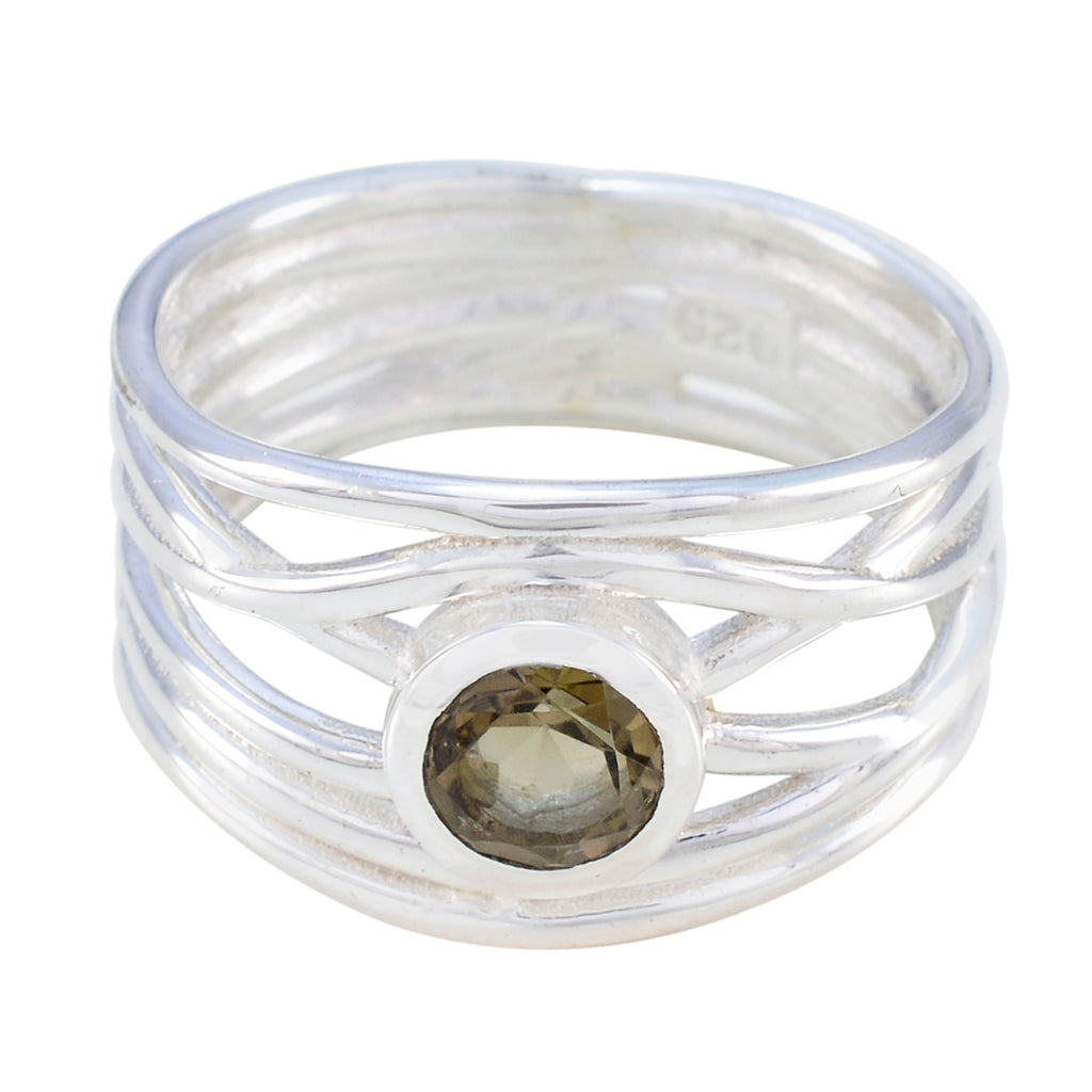 Smoky Quartz Solitaire Italian 925 Sterling Silver Brown Gems Eye catching Rope Wire Band Jewellery