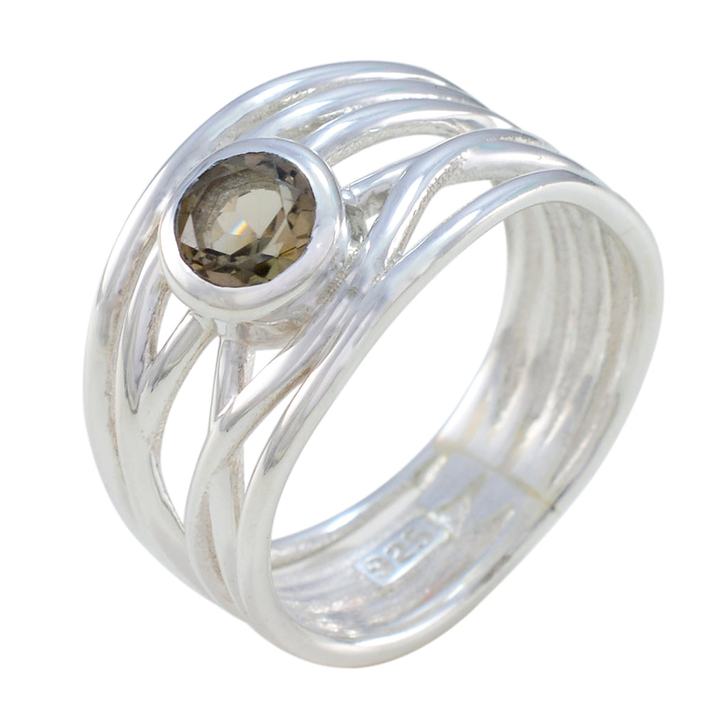 Smoky Quartz Solitaire Italian 925 Sterling Silver Brown Gems Eye catching Rope Wire Band Jewellery