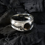 Smoky Quartz Solitaire German 925 Silver Brown Gems Classic Modern Ring Jewelry