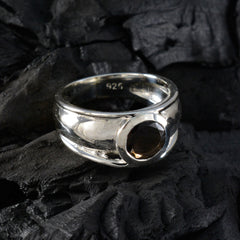 Smoky Quartz Solitaire German 925 Silver Brown Gems Classic Modern Ring Jewelry