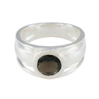 Smoky Quartz Solitaire German 925 Silver Brown Gems Classic Modern Ring Jewelry