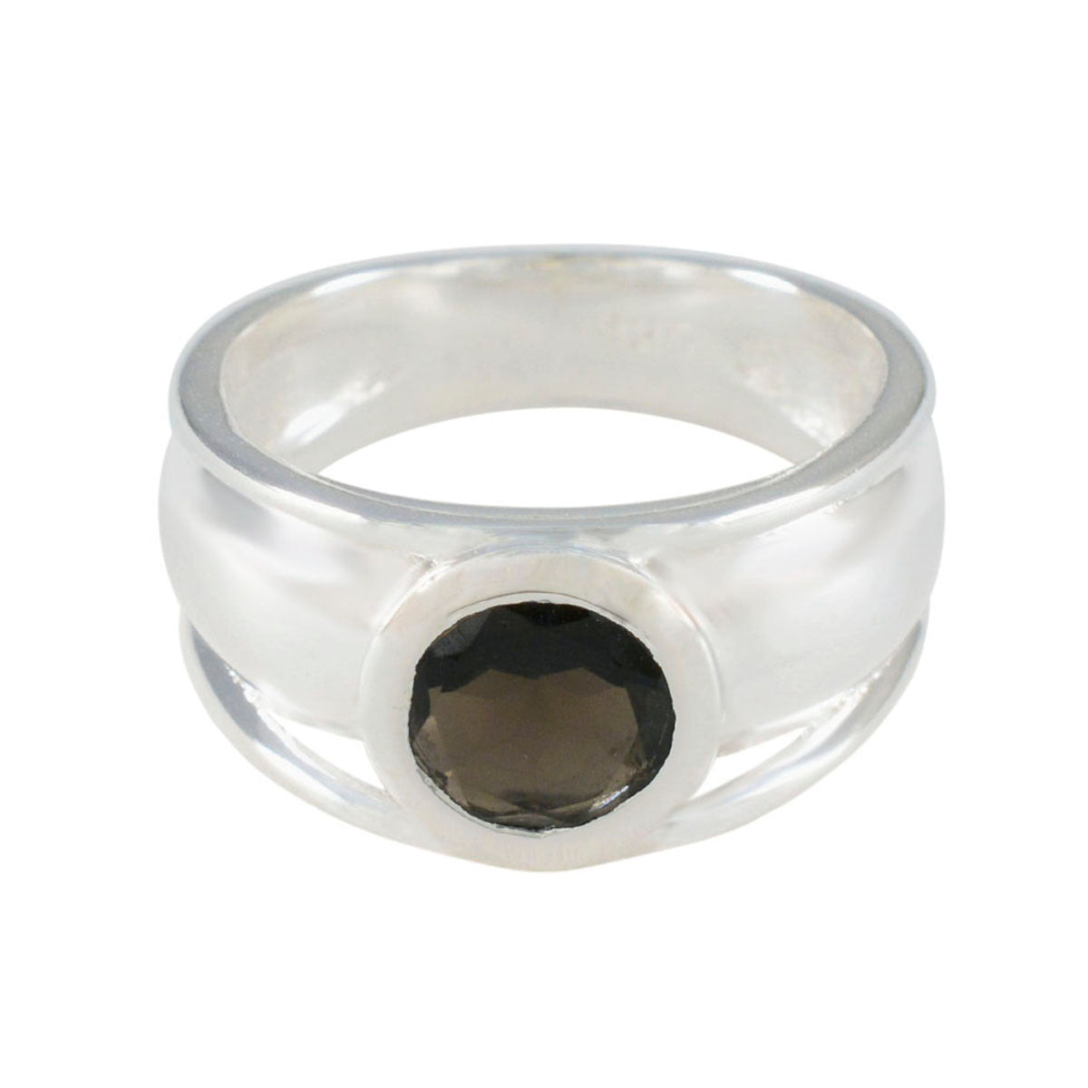 Smoky Quartz Solitaire German 925 Silver Brown Gems Classic Modern Ring Jewelry