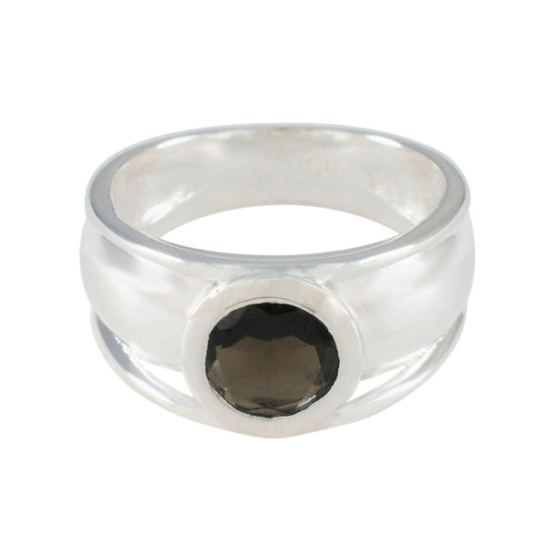 Smoky Quartz Solitaire German 925 Silver Brown Gems Classic Modern Ring Jewelry