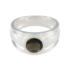 Smoky Quartz Solitaire German 925 Silver Brown Gems Classic Modern Ring Jewelry