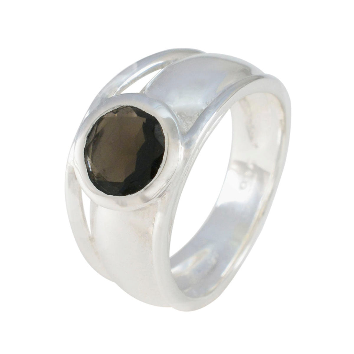 Smoky Quartz Solitaire German 925 Silver Brown Gems Classic Modern Ring Jewelry