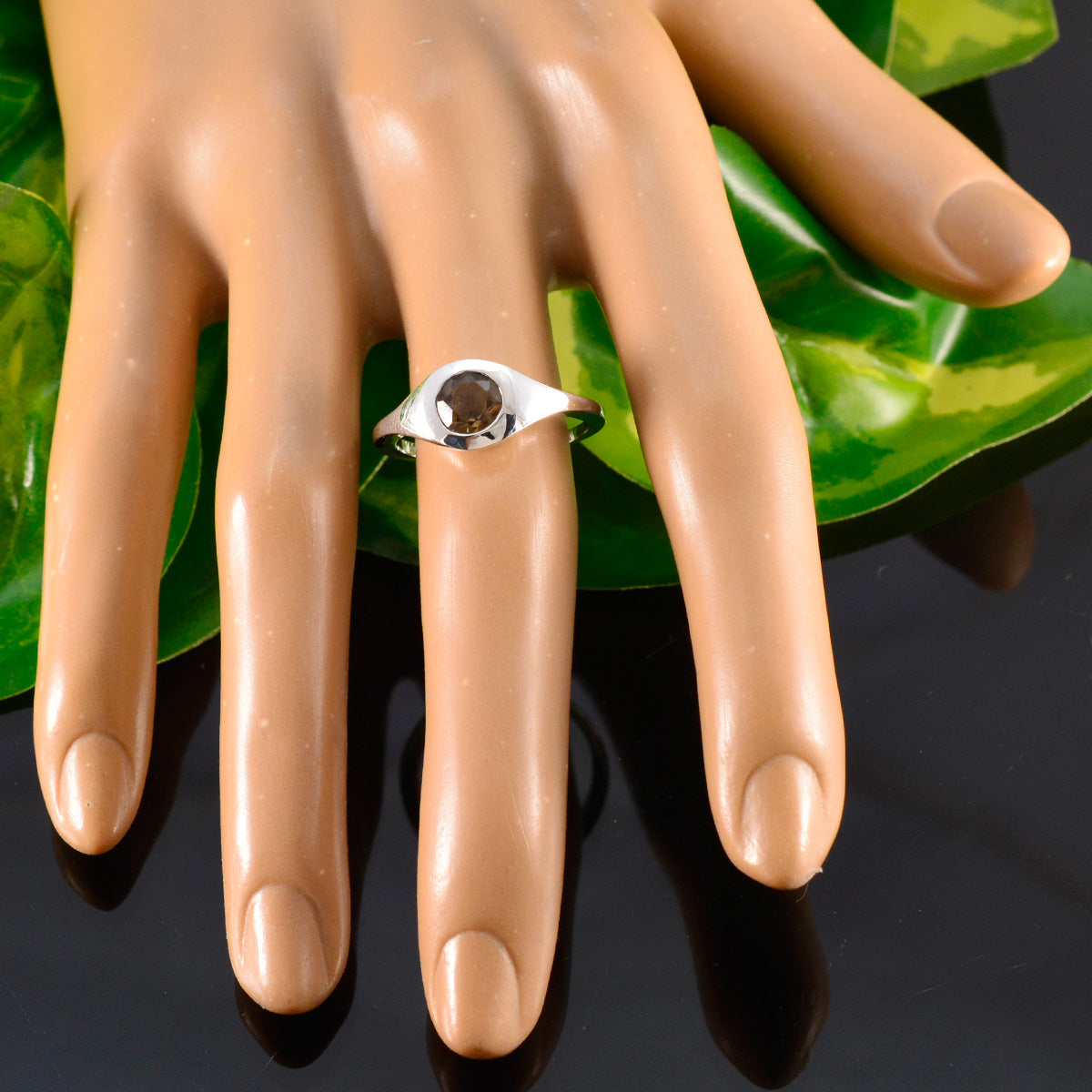 Smoky Quartz Solitaire Russian Silver Brown Gemstone Featherlight Romantic Ring Jewelry