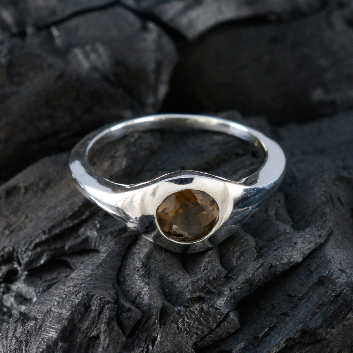 Smoky Quartz Solitaire Russian Silver Brown Gemstone Featherlight Romantic Ring Jewelry