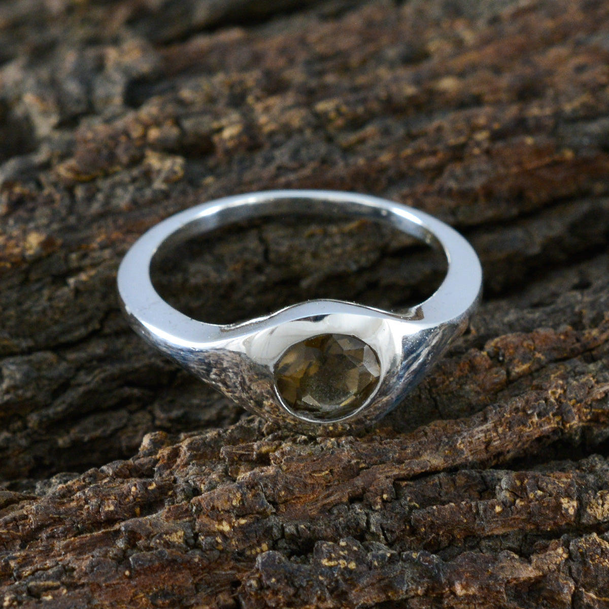 Smoky Quartz Solitaire Russian Silver Brown Gemstone Featherlight Romantic Ring Jewelry