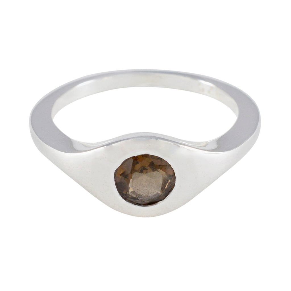 Smoky Quartz Solitaire Russian Silver Brown Gemstone Featherlight Romantic Ring Jewelry
