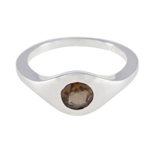 Smoky Quartz Solitaire Russian Silver Brown Gemstone Featherlight Romantic Ring Jewelry