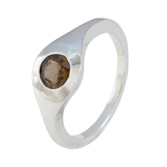 Smoky Quartz Solitaire Russian Silver Brown Gemstone Featherlight Romantic Ring Jewelry