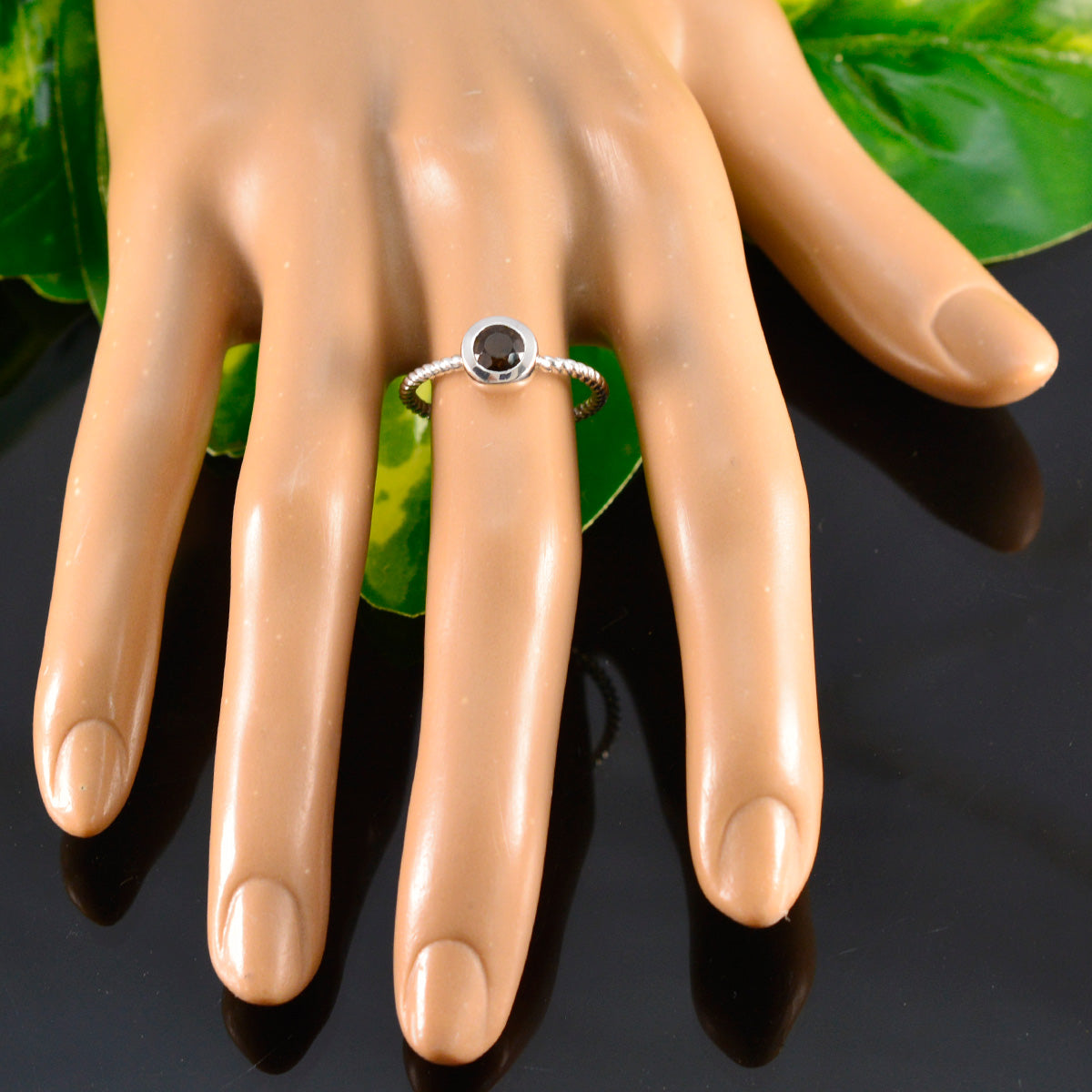 Smoky Quartz Solitaire Korean 925 Sterling Silver Brown Gemstones Delicate Modern Ring Jewellery