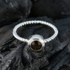 Smoky Quartz Solitaire Korean 925 Sterling Silver Brown Gemstones Delicate Modern Ring Jewellery