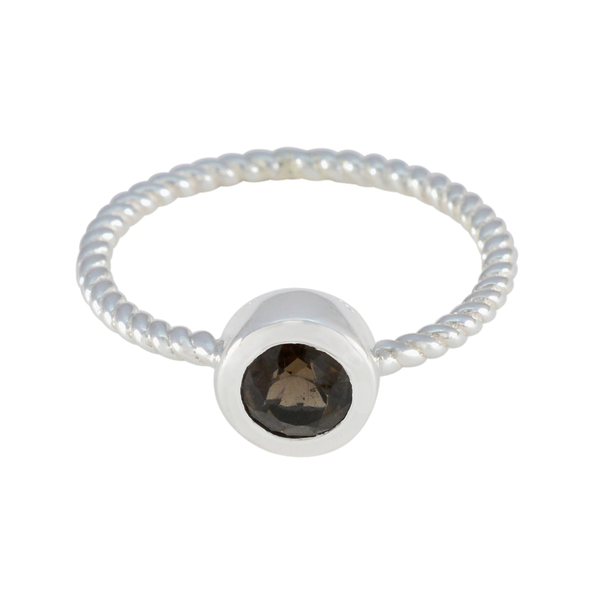 Smoky Quartz Solitaire Korean 925 Sterling Silver Brown Gemstones Delicate Modern Ring Jewellery