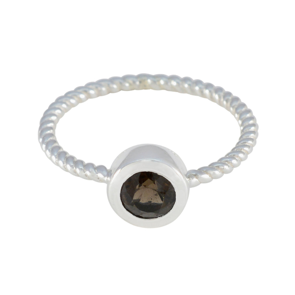 Smoky Quartz Solitaire Korean 925 Sterling Silver Brown Gemstones Delicate Modern Ring Jewellery