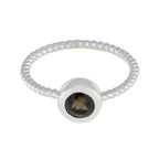 Smoky Quartz Solitaire Korean 925 Sterling Silver Brown Gemstones Delicate Modern Ring Jewellery