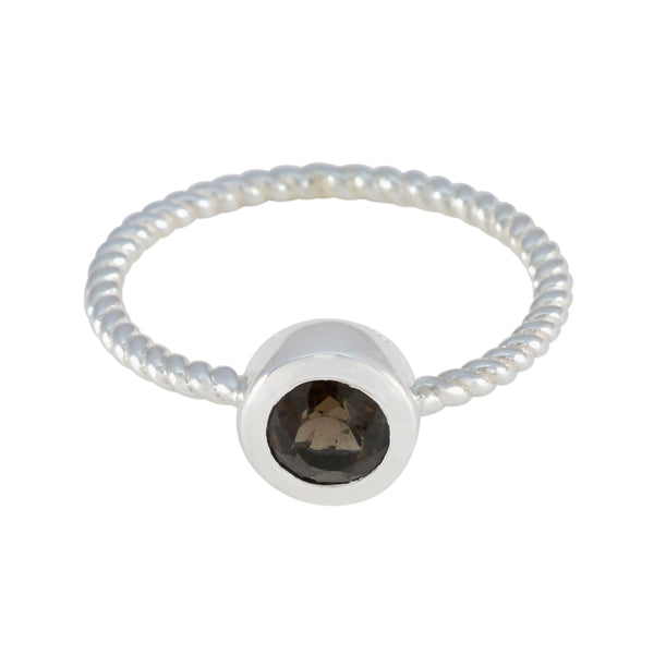 Smoky Quartz Solitaire Korean 925 Sterling Silver Brown Gemstones Delicate Modern Ring Jewellery