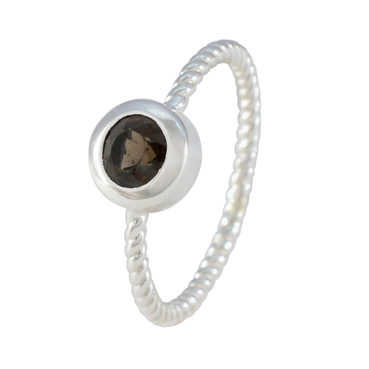 Smoky Quartz Solitaire Korean 925 Sterling Silver Brown Gemstones Delicate Modern Ring Jewellery