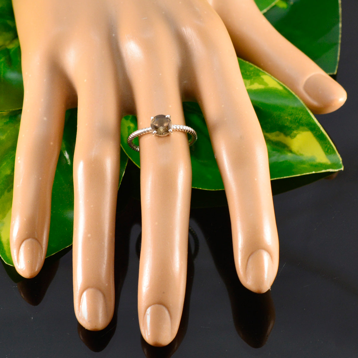 Smoky Quartz Solitaire Turkish 92.5 Silver Brown Gemstone Delicate Twist Ring Jewellery