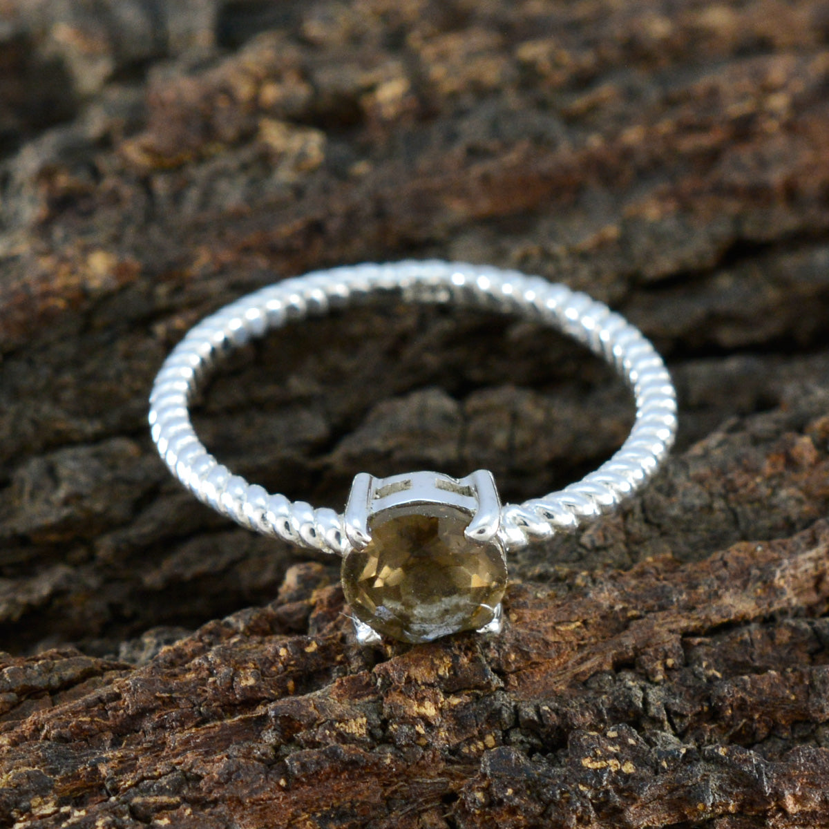 Smoky Quartz Solitaire Turkish 92.5 Silver Brown Gemstone Delicate Twist Ring Jewellery